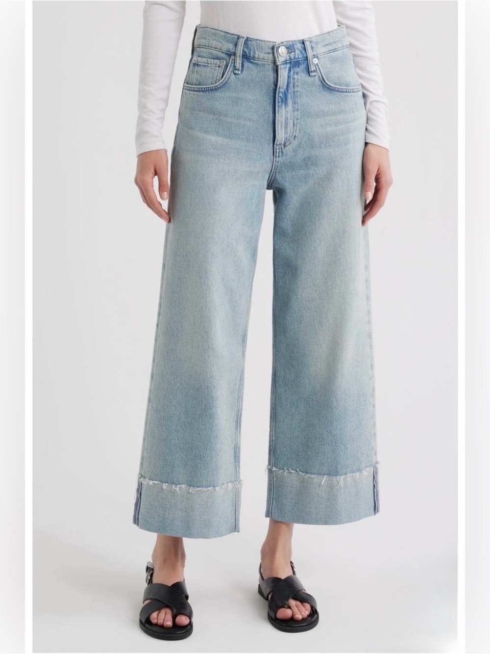 Rag & Bone Andi Wide Leg Crop Jeans in Light Blue Denim - Picture 1 of 5